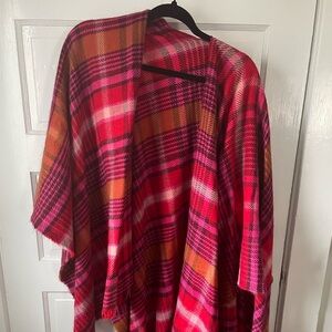 Plaid Pink and Orange Women's Poncho